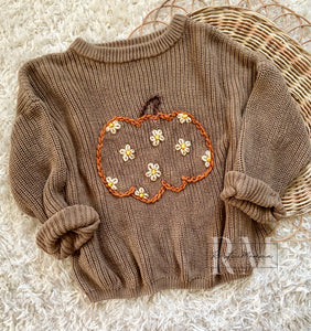 Hand Embroidered Pumpkin Sweater